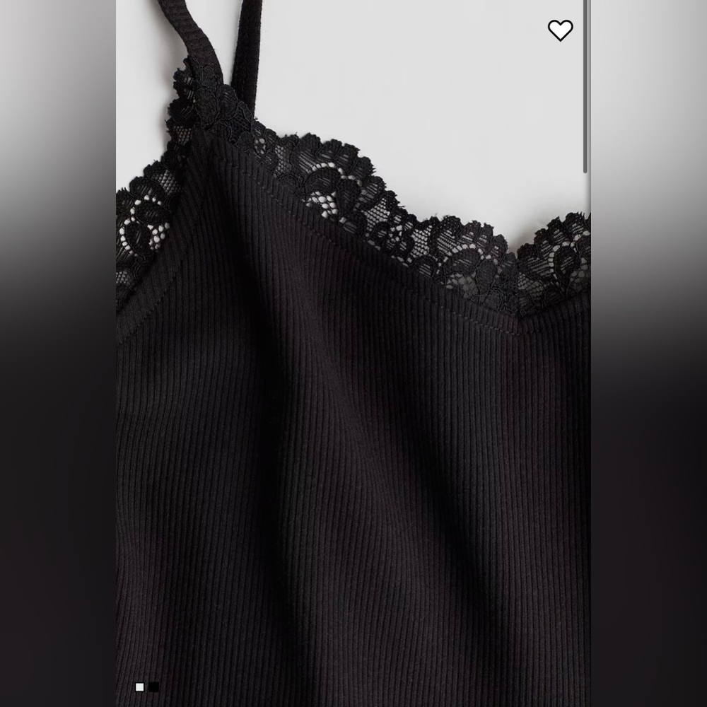 H&M Lace Trimmed Ribbed Black Tank Top - Picture 2 of 6